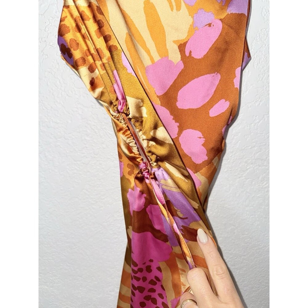 CHRISTIAN LACROIX Keyhole Satin Midi Dress Small Colorful Zipper Back Small P - Picture 6 of 14